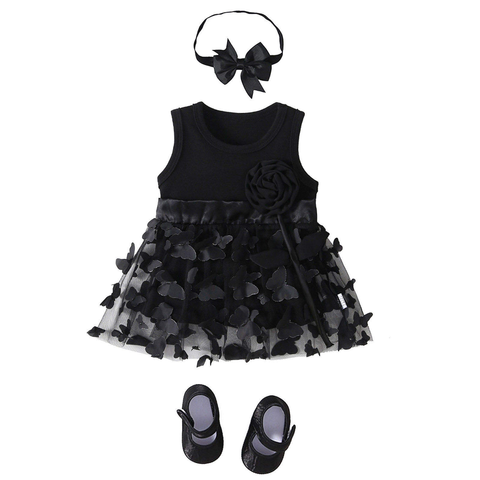 Girls Cute Dresses Baby girl Spring Summer Print Ruffle Sleeveless Princess Skirt Shoes Headbands 3Pc Clothing Daily